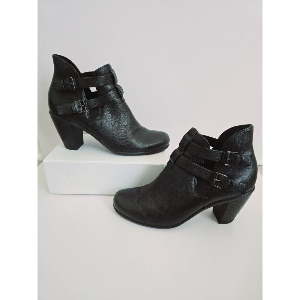 Ecco Touch 75 Double Buckle Ankle Boots Black Leather Booties Shoes 41 10 10.5